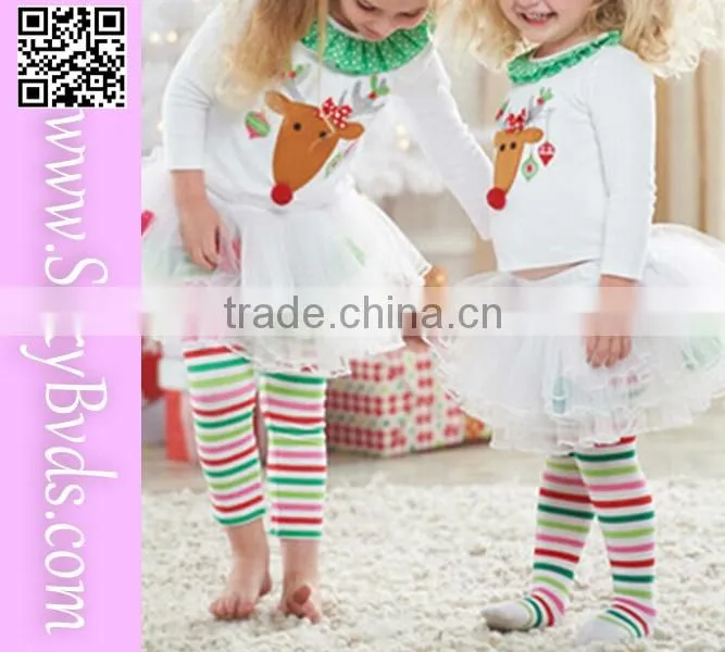 Two pieces design little fawn printed christmas chevron girls dresses