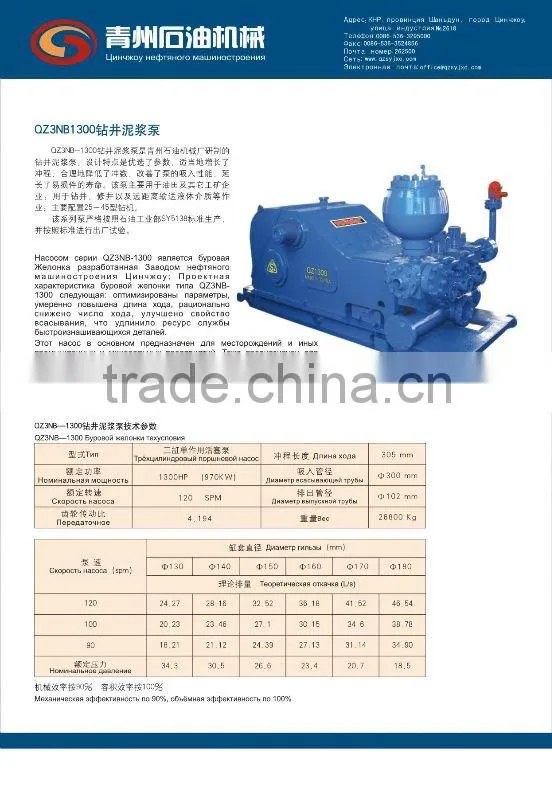 Mud pump 1300 for drilling rig