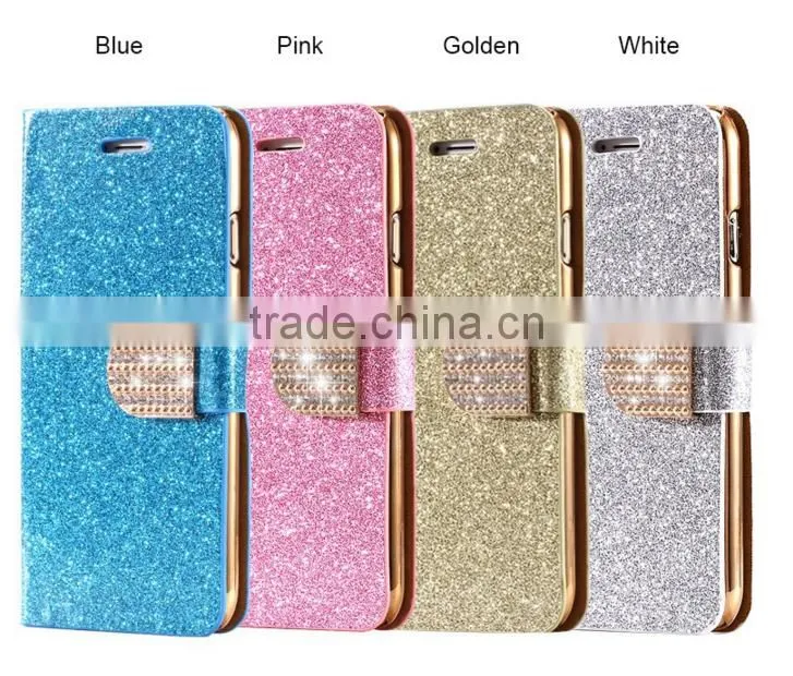 Bling Flip Shiny Diamond Deluxe Wallet Leather cover Case for iphone 6 Diamond Bling PU Leather Flip Cover