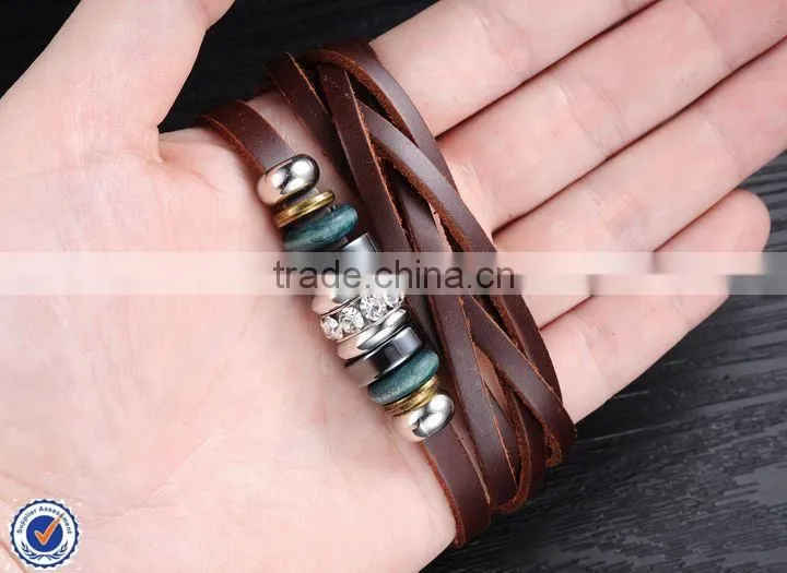 free shipping fast delivery men leather bracelet , stainless steel jewelry