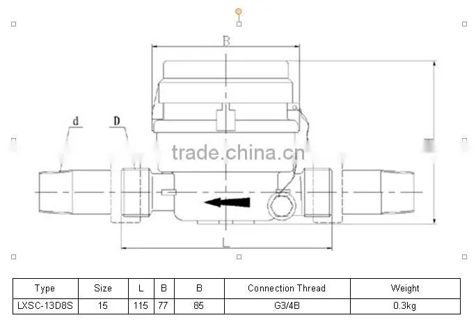 Single Jet Dry Type Water Meter LXSC-13D8s