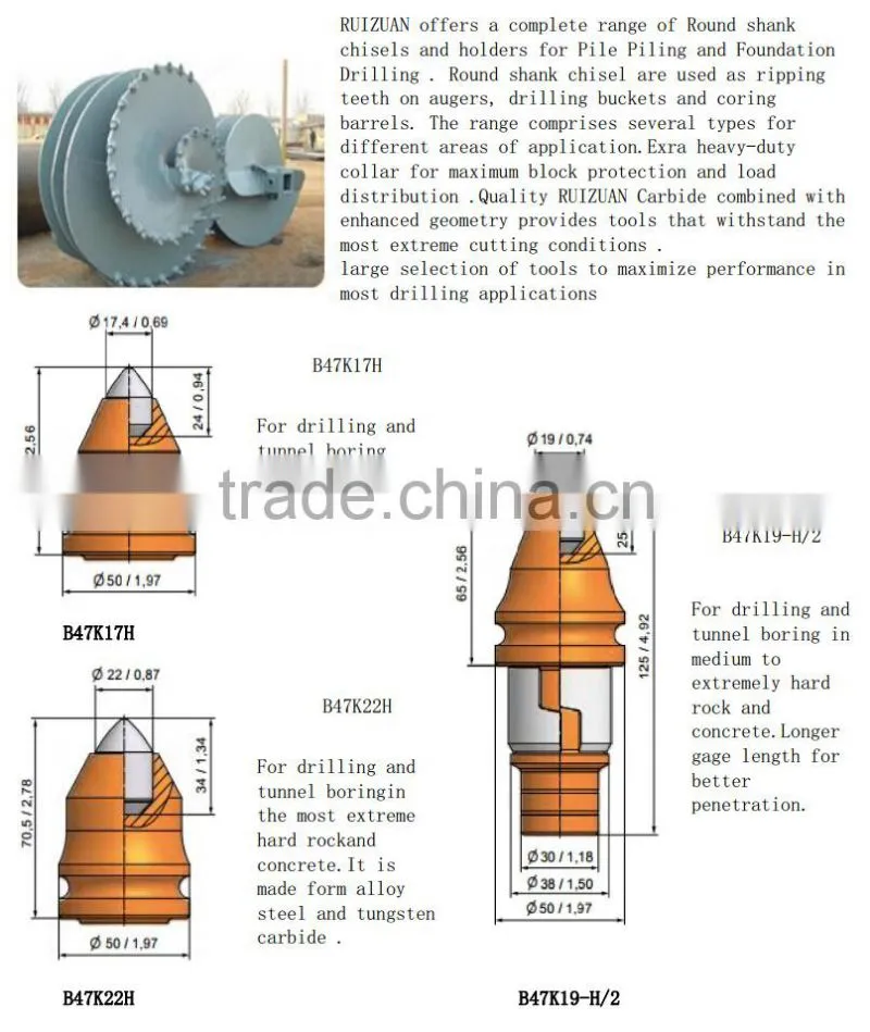 rock drilling auger bit/ tungsten carbide rock drill bits/ rock drill bucket