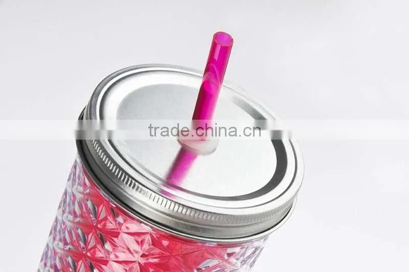 450ml doubel wall-plastic mug with straw and tinplate cap