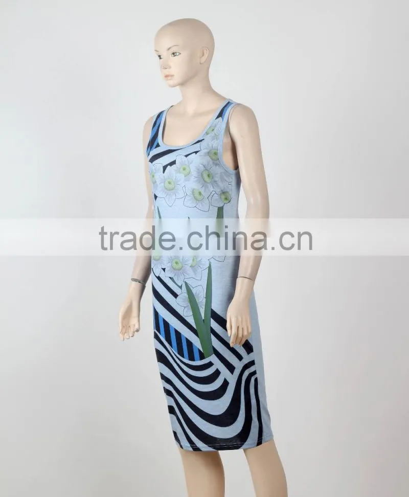 Western Style Formal Jersey Dresses Women Sleeveless Summer Printed Dresses 2016
