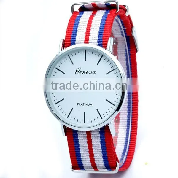 2016 New Arrivals Striped Canvas Geneva Watch Price