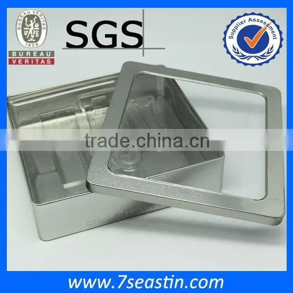 pantone color paint big square metal cosmetic tin box/can with window lid