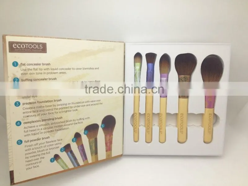 new arrival 5pcs notebook shape natural colors nylon hair& bamboo handle beauty needs makeup brush set