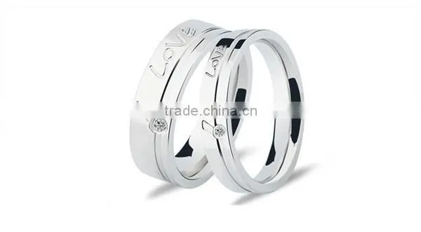 2016high polished crystal engrave 316l stainless steel wedding band ring for lovers