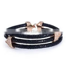 2016 3A black gemstone charm bracelet, mens jewelry three-loop wholesale stingray bracelet