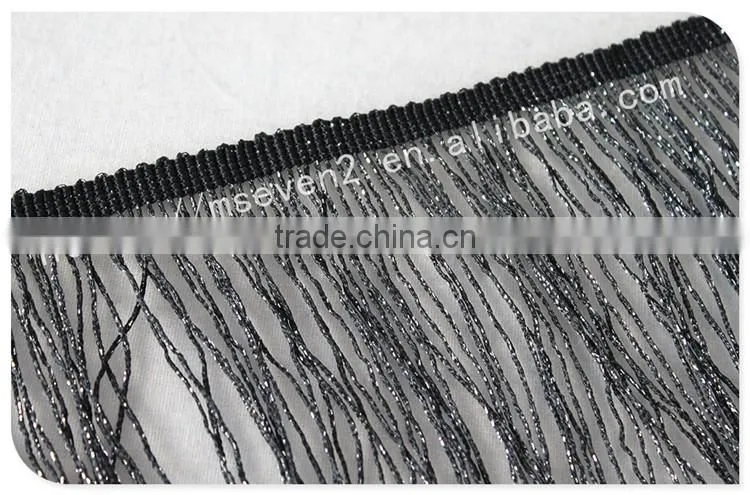 Hot selling 19cm width black polyester fashion trim finges