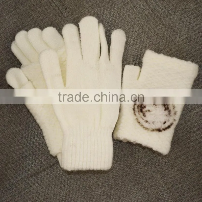 Two in one warm women's knit gloves
