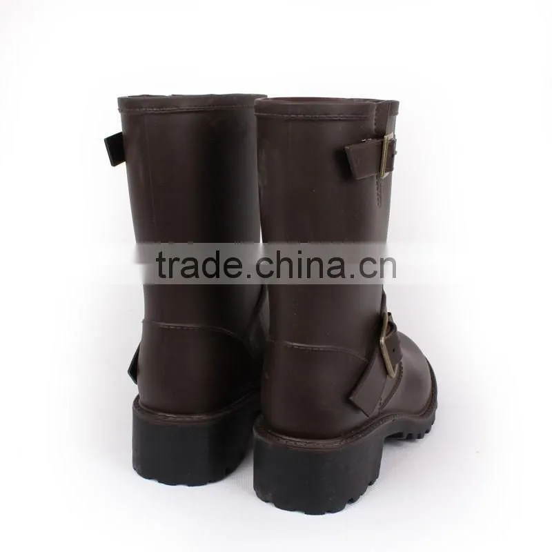 custom made varies cheap waterproof glossy or matte women PVC wellington rain boot with buckle