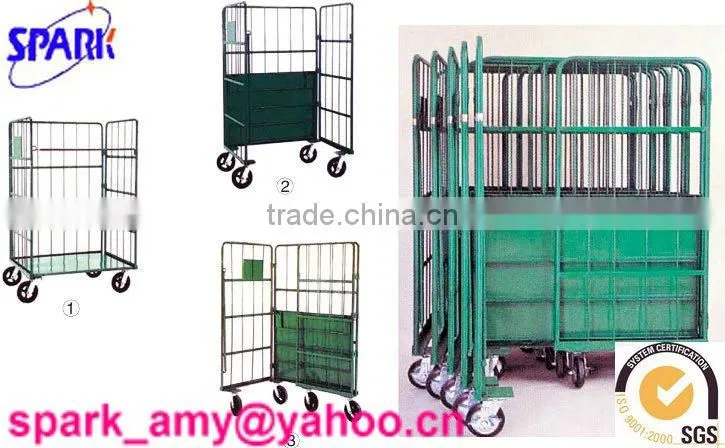 Steel plate base 3-sides warehouse trolley