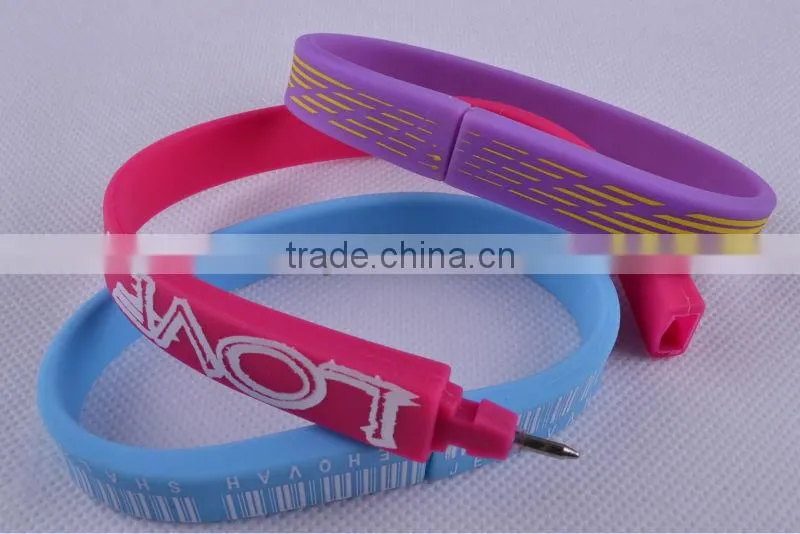 Newest product!!! Portable soft & flexible advertising & promotional gift multifunction slap silicone wristband pen for writting