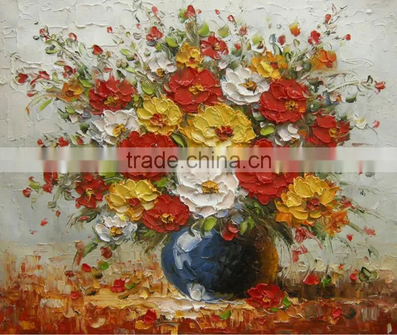 2017 hot sell handmade oil painting flowers in vases