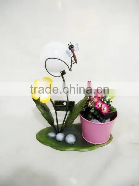 colorful iron planter with solar light for garden decoration