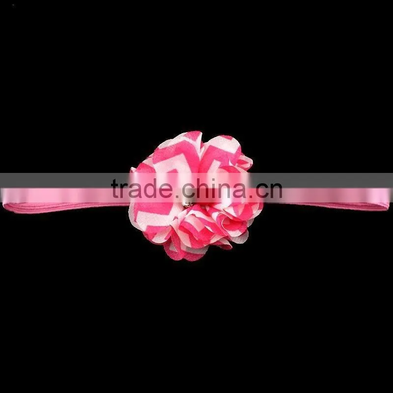 fabric chiffon flower headband with pearl beads center for kids hair accessories