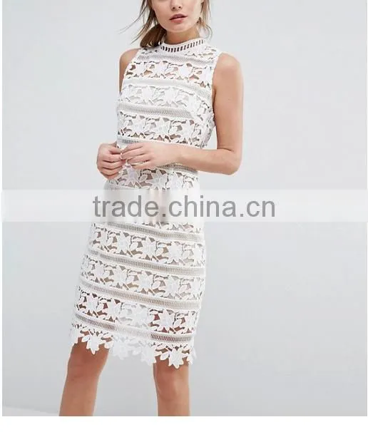 China fashion clothing/Embroidered Lace Hanky Hem Dress