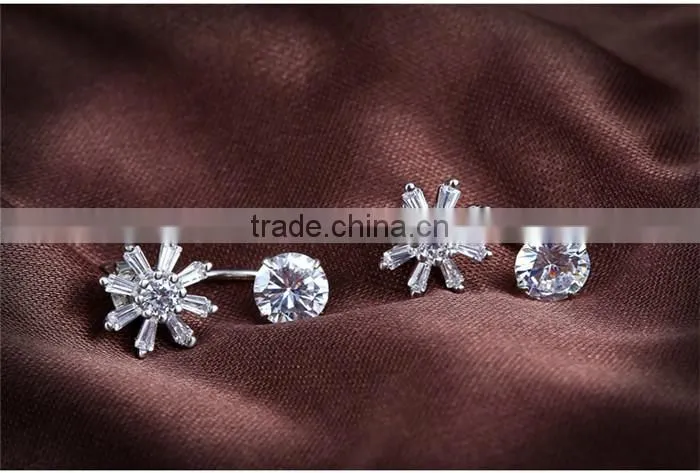 2017 wholesale 925 sterling silver sun flower woman fashion engagement wedding earrings customized jewelry CZ two way wearing