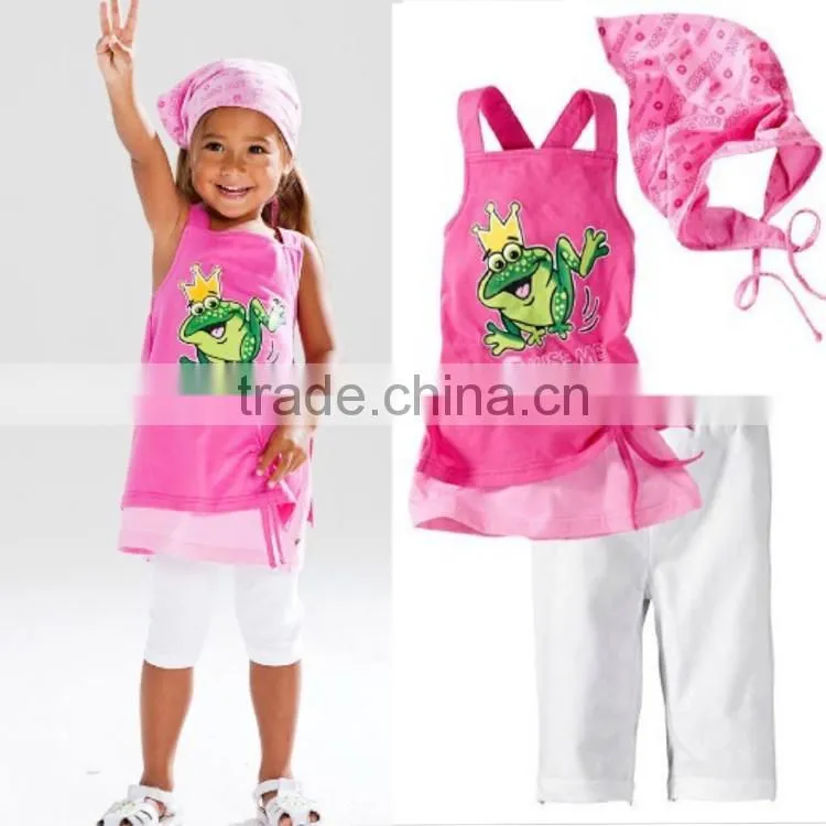 brand new summer 3pcs clothing sets girls frog clothes suits baby outfits with hairband kids summer clothes