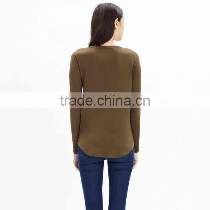 Pure color slub long-sleeve crewneck t shirt for women