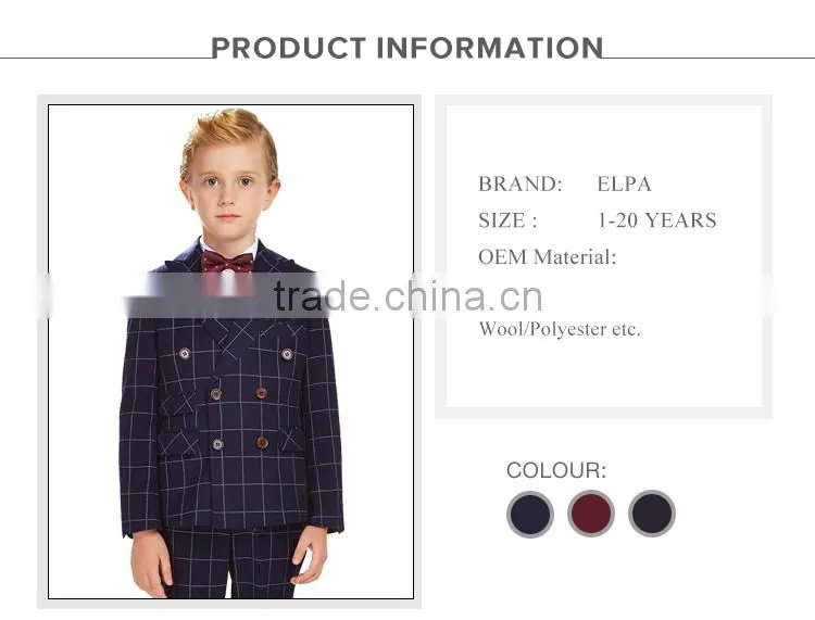 ELPA plaid kids fashion clothes fancy 3 pieces woolen kids boy suit