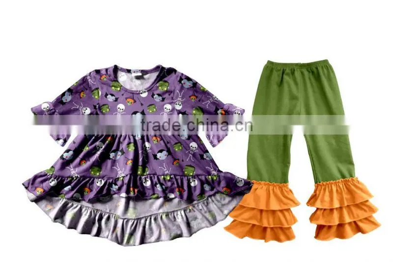 2017 New Style Halloween Holiday Clothes Sets Pumpkin Remake Frock Designs Baby Girl Boutique Clothing Sets