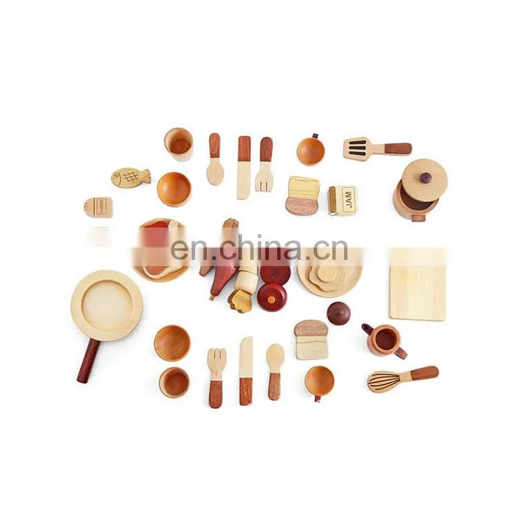 Hot Sell Early Educational Montessori Material Nature Wooden Toys Food And Kitchen Tools Blocks Sets For Kids
