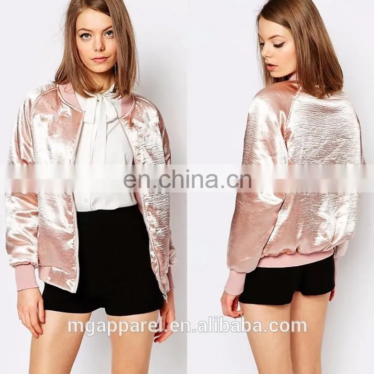 New arrival bomber jacket woman satin plain bomber jacket wholesale