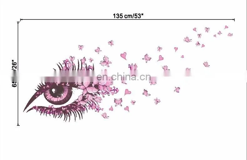 Pink Eye with Pink Butterfly and Heart PVC Wall Sticker Home Decoration Mural Roon Decal