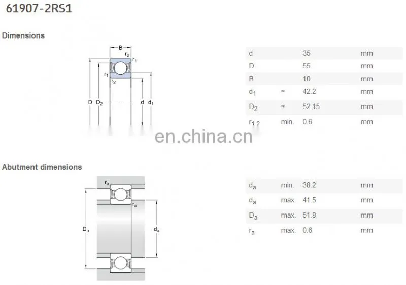 Thin Section Bearing 61907 Ball Bearing 6907 2RS Electrical Motor Bearing 61907ZZ