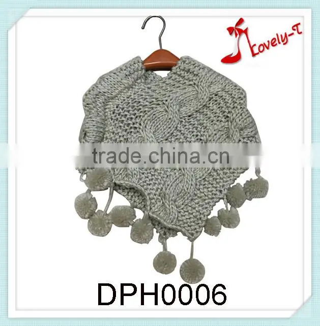 Wholesale lovely T fashion knitted winter girls shawl scarf poncho sweater with ball of string
