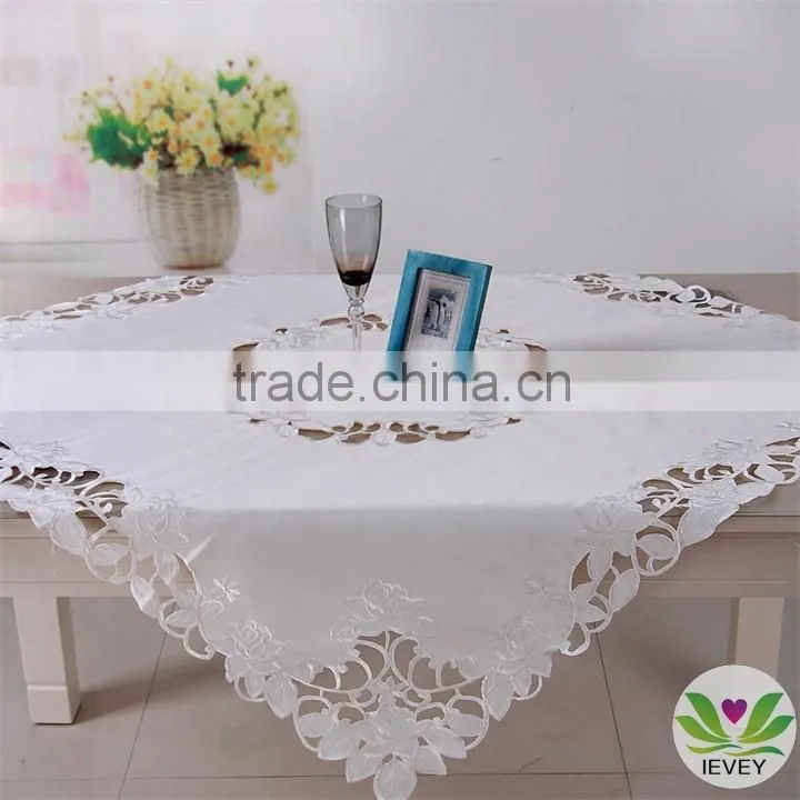 hot-sale white hand embroidery tablecloth hotel table cloth/table cover/napkin/wholesale tablecloth