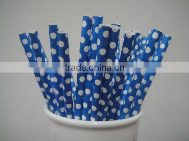 Hot Blue& White Polka Dot Retro Party Paper Drinking Straws