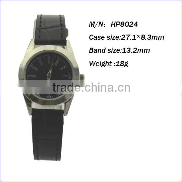 Mini Silver alloy watches with black leather strap watch