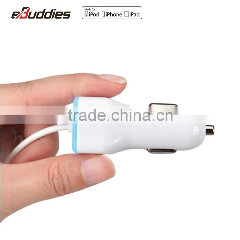 Built-in with MFi Charging Cable car charger for iPhone 6 6s 5 for Samsung