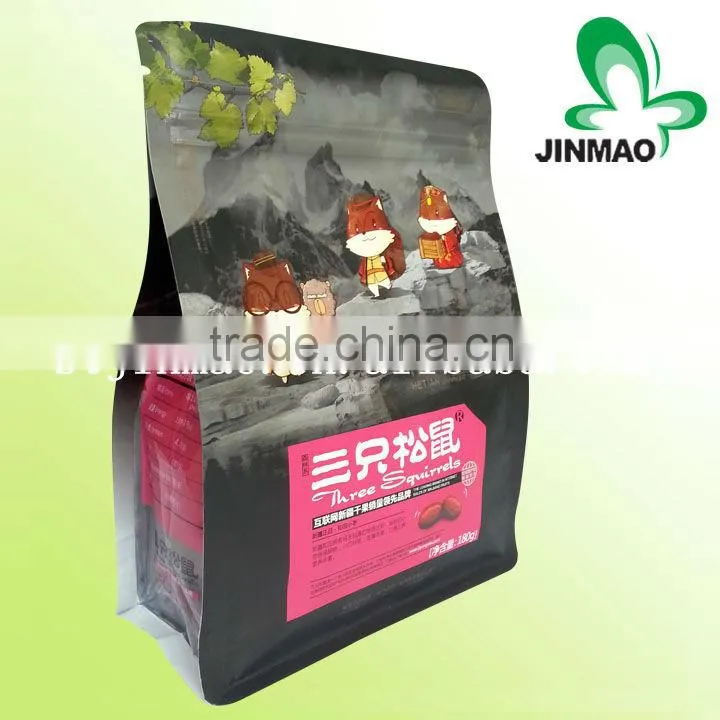 Laminating foil material packaging quad sealed food bag