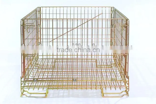 Wire mesh container with front drop gate