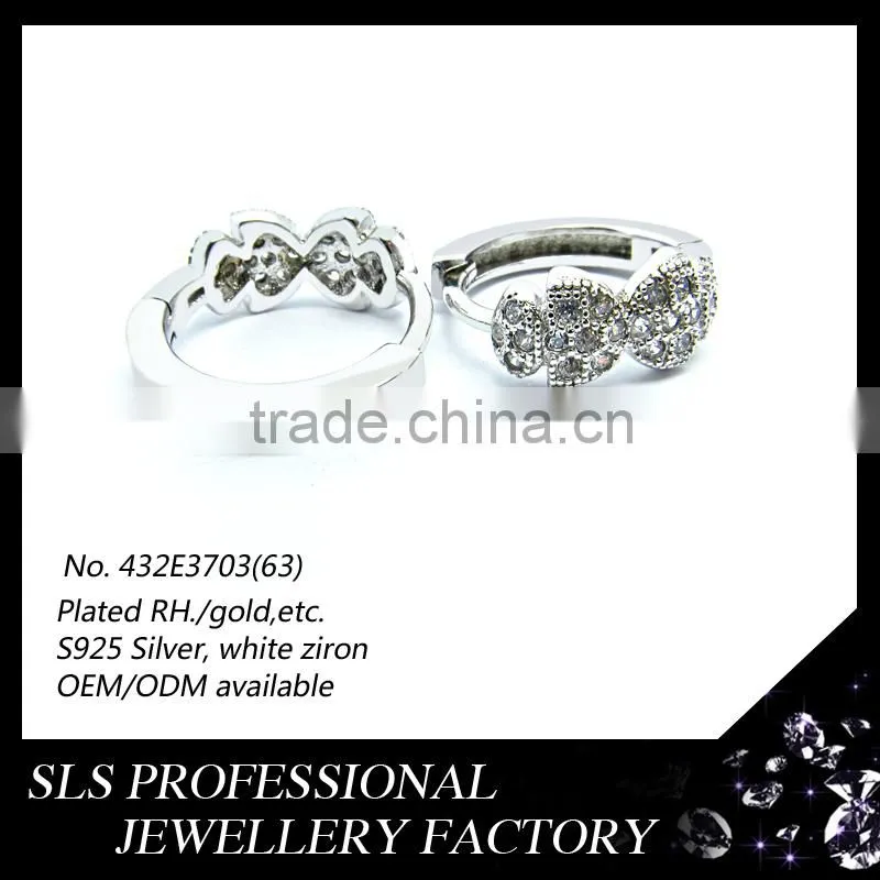 2015 Fashion double love fish kiss christmas sterling 925 silver rhodium plated huggie earrings for women