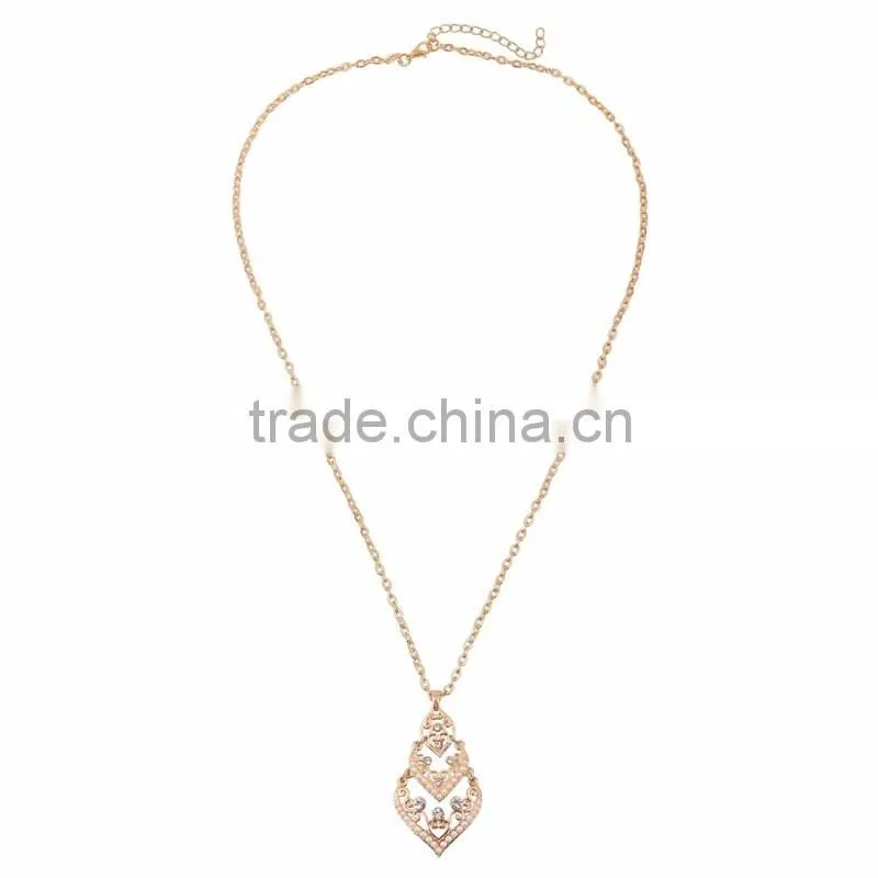 Retro Baroque Fashion Hollow Out Drop Shape Gold Long Thin Chain Pearl Necklace