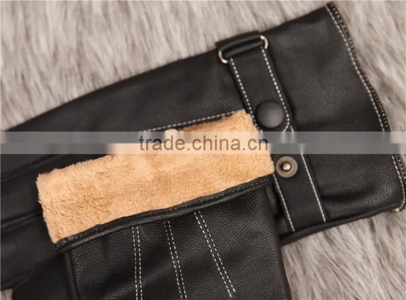 Three lines with velvet Men's leather gloves, fall and winter warm velvet fashion line cycling gloves, Cold Weather Gloves