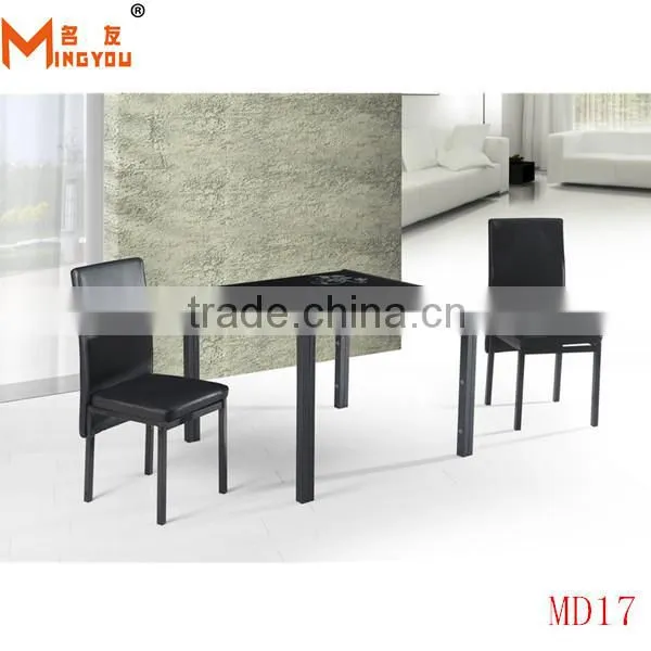 Metal steel tempered glass rectangular metal dining table