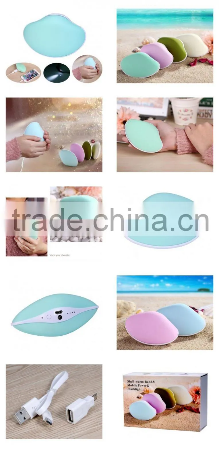 Cute Shell Design Portable Rechargeable 5000mAh Mobile Power Bank and USB Hand Warmer Mini Hand Heater