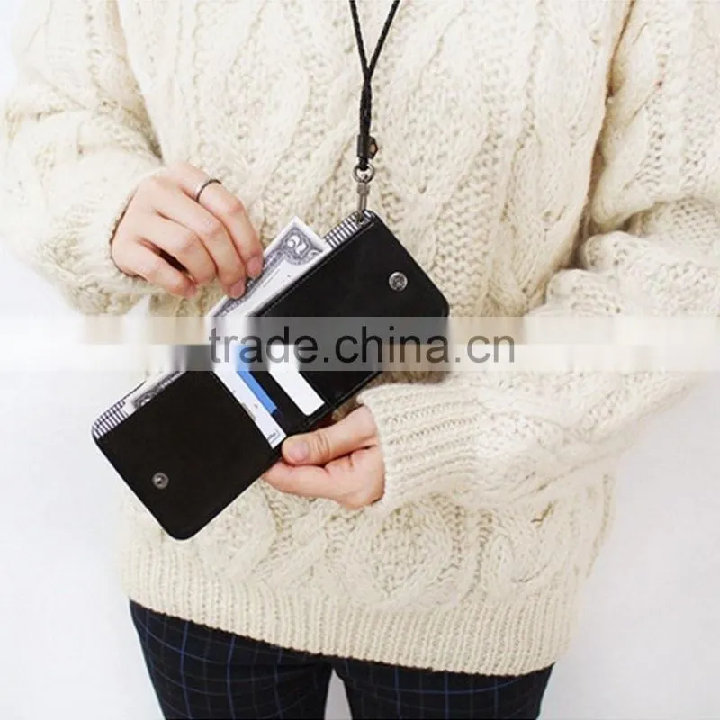 Factory RFID Blocking Zipper Pockets for Passports Holder Leather Travel Neck Wallet