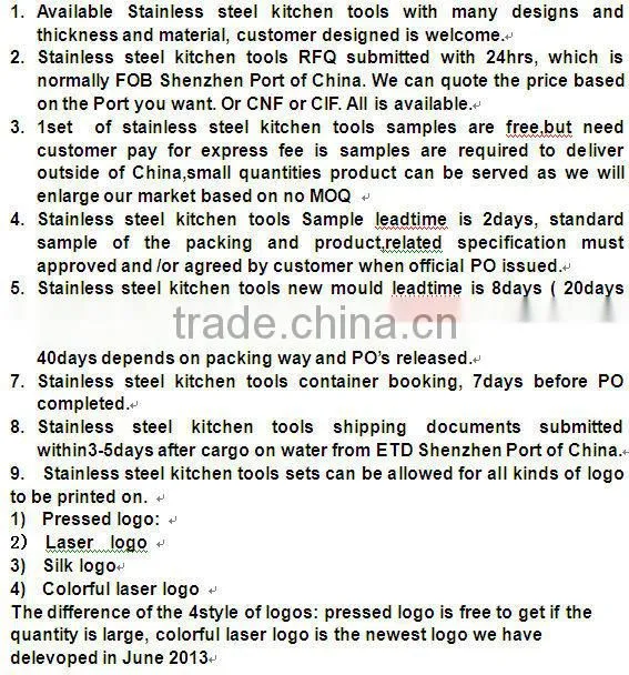 High mirror polishing Stainless Steel kitchen tools utensils made by Junzhan Factory directly and sell directly