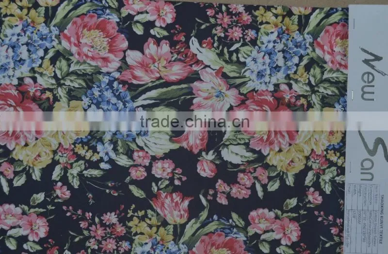 Colorful Big Flower Cotton AOP all over print stretch satin fabric