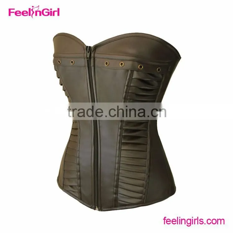 Underbust Zipper Sexy Mature Brown Steampunk Corset