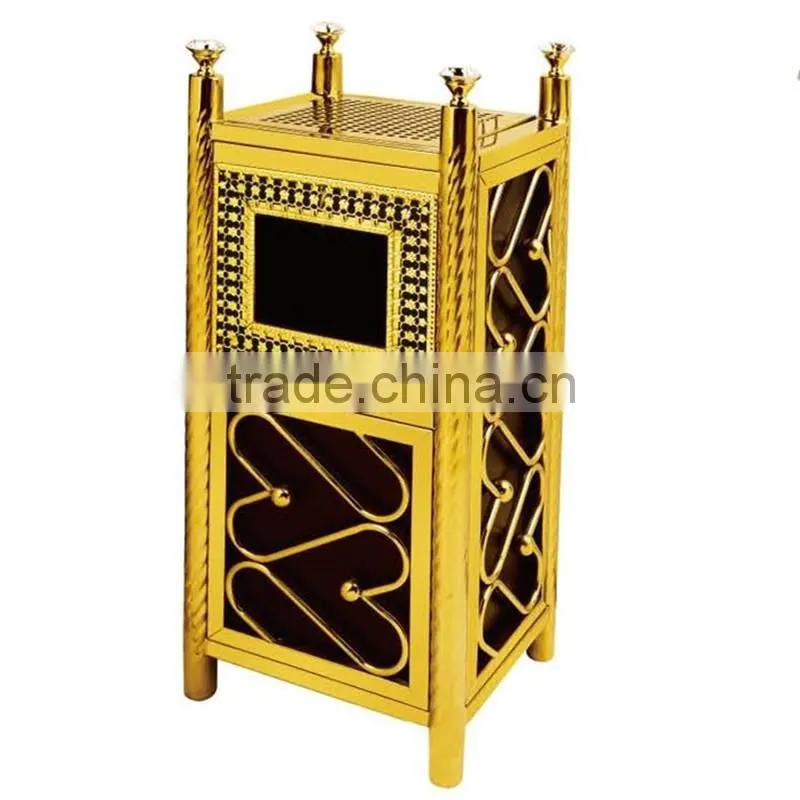 Deluxe art flower pattern black and gold indoor square garbage bin