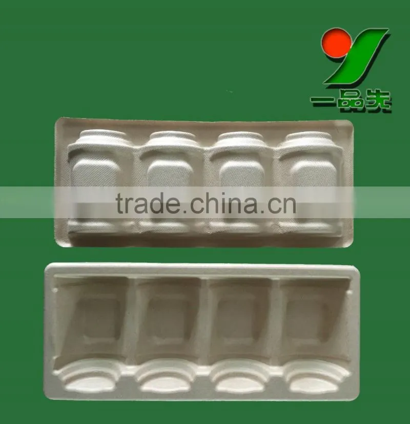Food Grade Biodegradable Thermoformed Brown Color Eco Friendly Molded Recycled Pulp Bottle Trays Package