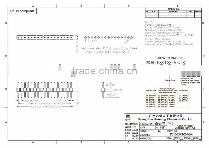 Single Row 1.0mm Pin Header